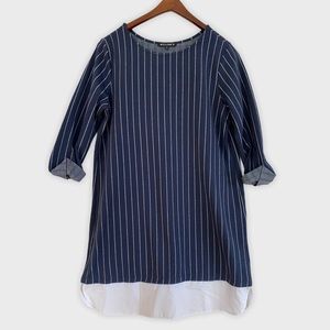 William B Navy Pinstripe Shirt Dress